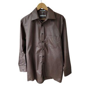Geoffrey Beene Mens Brown Button-Up Dress Shirt M Wrinkle-Free Cotton/Poly Blend